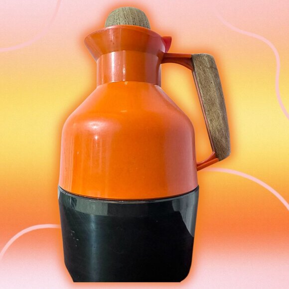 Vintage MCM Orange Black Teak Handle & Stopper G. Rosendahl Swedish Thermos - Picture 13 of 16